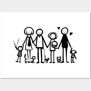 Stick figure family in black ink Posters and Art